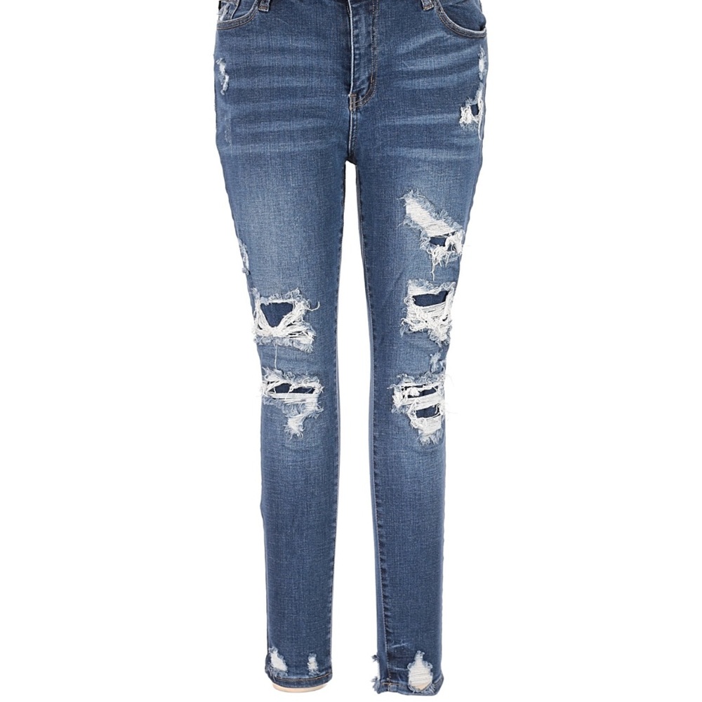 Judy Blue Distressed Skinny Jeans - Blue - Picture 3 of 7